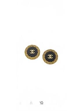 Chanel Vintage Gold-Tone Black CC Logo Clip-On Earrings